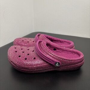 Crocs Classic Glitter Lined Clogs‎ Girls Sz 6 Fushia Pink